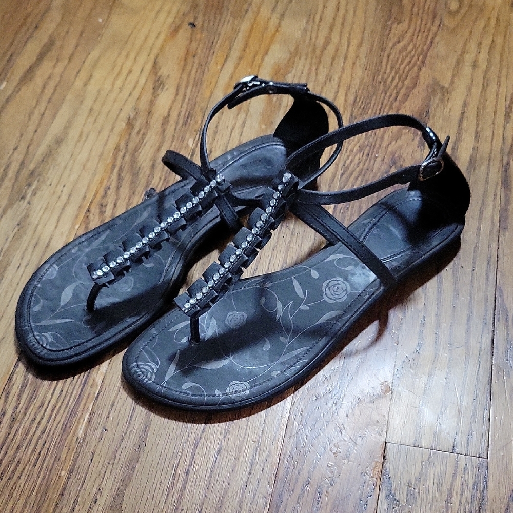 Grendha Sz 8 Chic Black Rhinestone Sandals